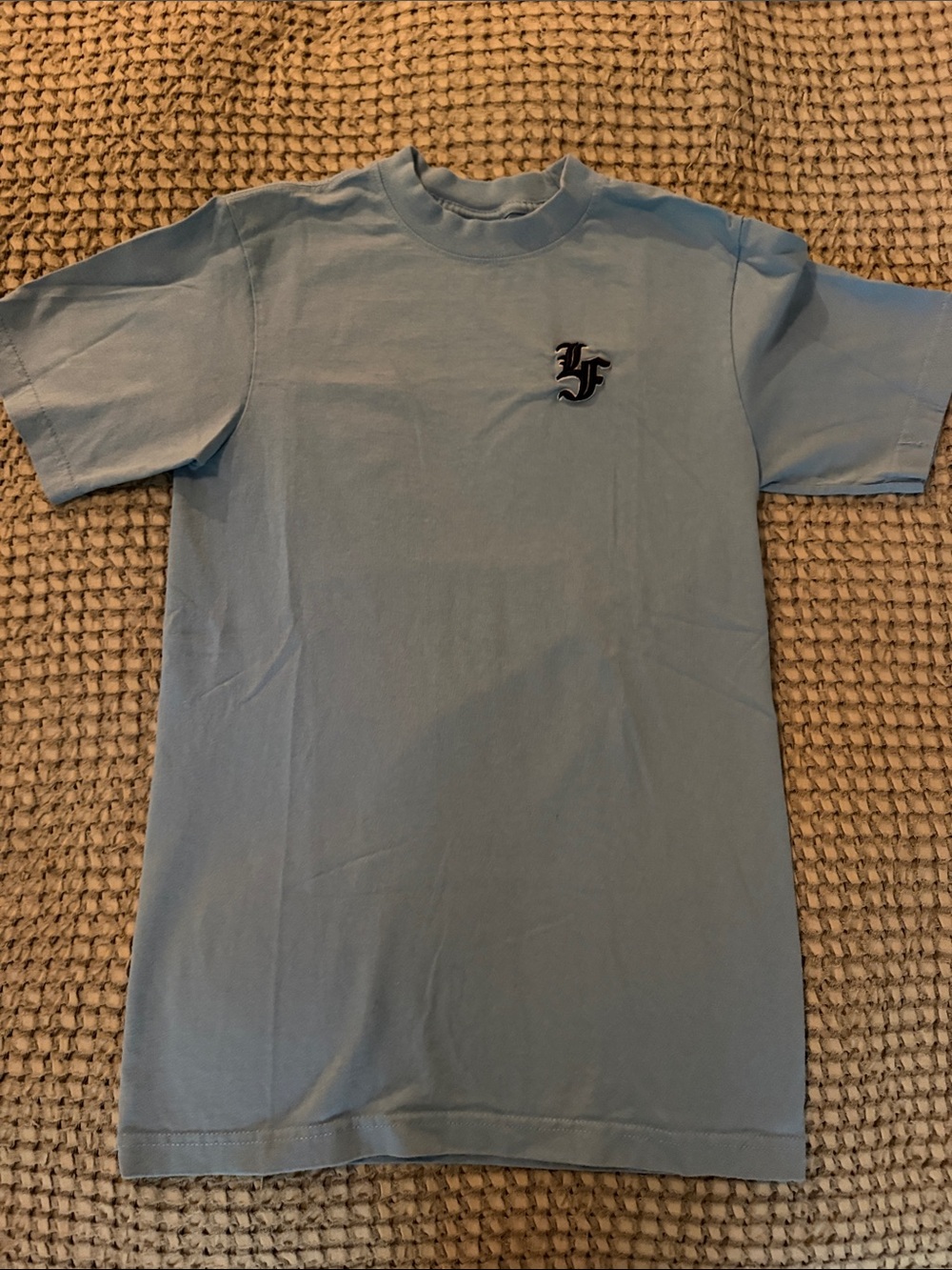 Men's Light Blue Short Sleeve Crewneck Tee with Chest Script Logo